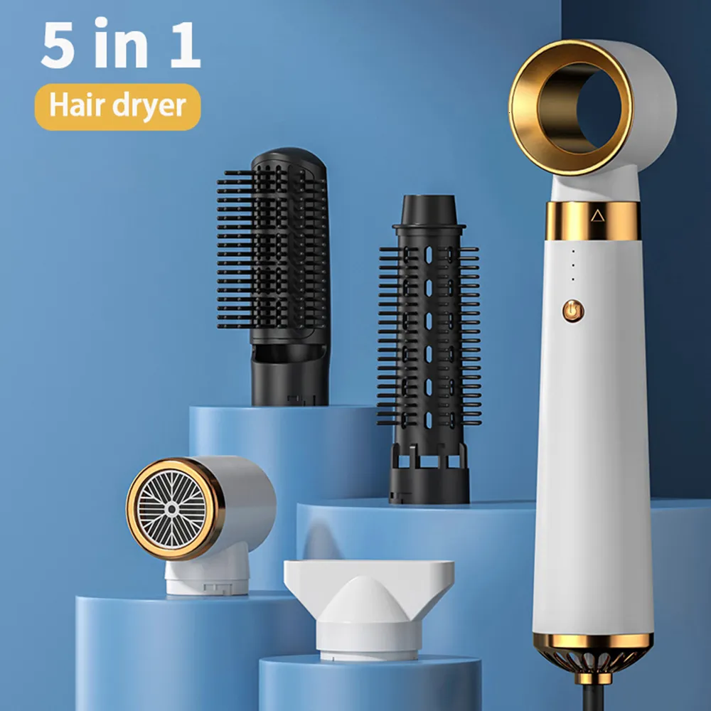 5 In 1 Professional Hair Dryer With Flyaway Attachment Comb Straight Curl Dualuse Home Styling Tools Set 230517