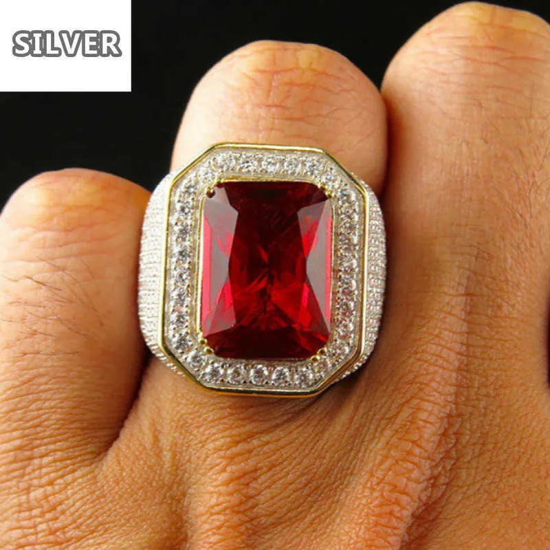 Band Rings Mens Ruby Ring Gold Color Classic Male Vintage Men 925S Ring Red Stone CZ Dubai Luxury Rings Party Fashion Gemstone Jewelry J230517