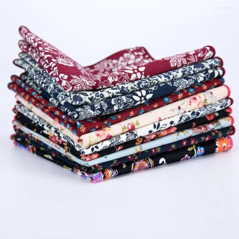 Bow Ties High Quality Men's Cotton Printed Floral Pocket Towel Small Handkerchief Square Western Accessories Scarf Hanky