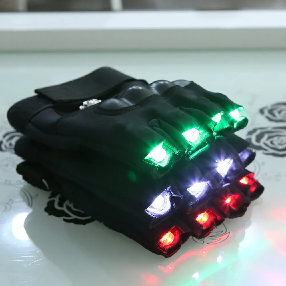 LED Gloves 1 Pair LED Half Finger Gloves Men Women Motorcycle Outdoor MTB Road Bike Cycling Sports Fishing Laser Glowing Stage Glove 230516