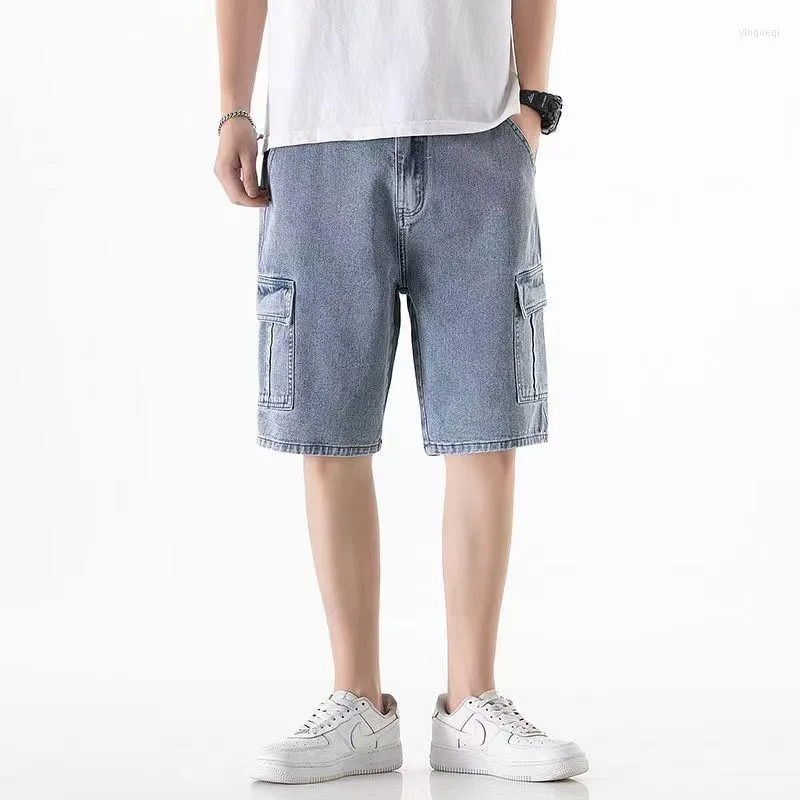 Männer Jeans Hohe Qualität Y2K Cargo Jean Shorts Männer Hosen Große Taschen Denim Knie Länge Gerade Zerrissene Pantalones Hombre ropa