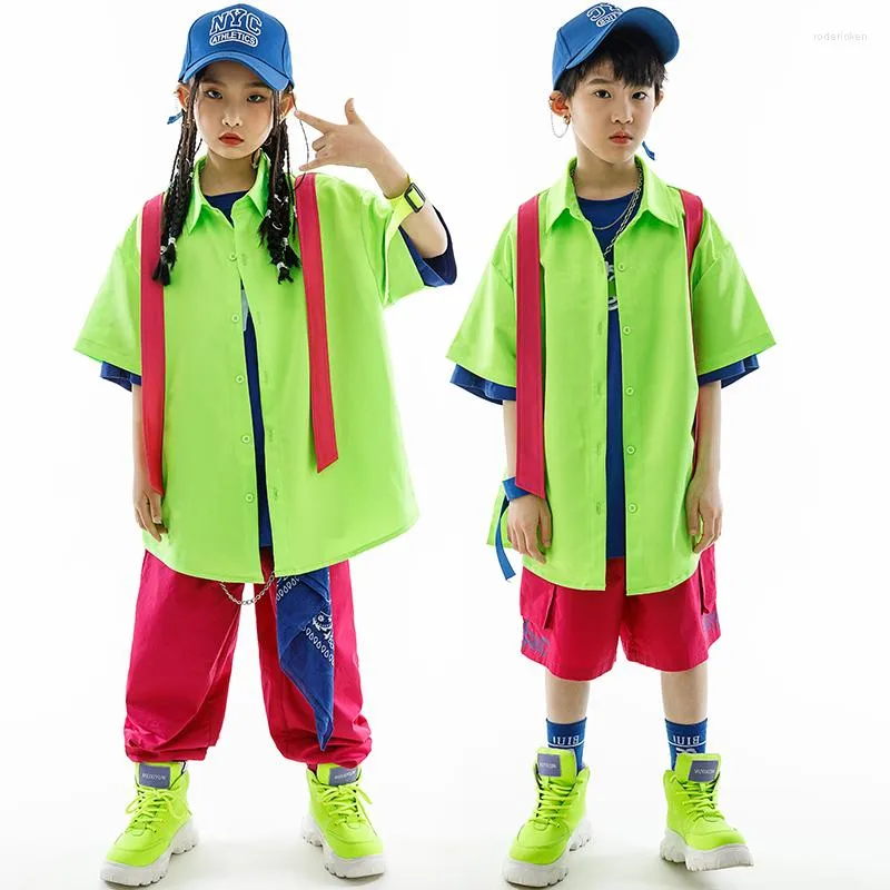 Stage Wear Modern Dance Clothes Hip Hop Costume Boys Hiphop Coat Pants Girls Jazz Performance Clothing Outfit Green Shirts BL10550