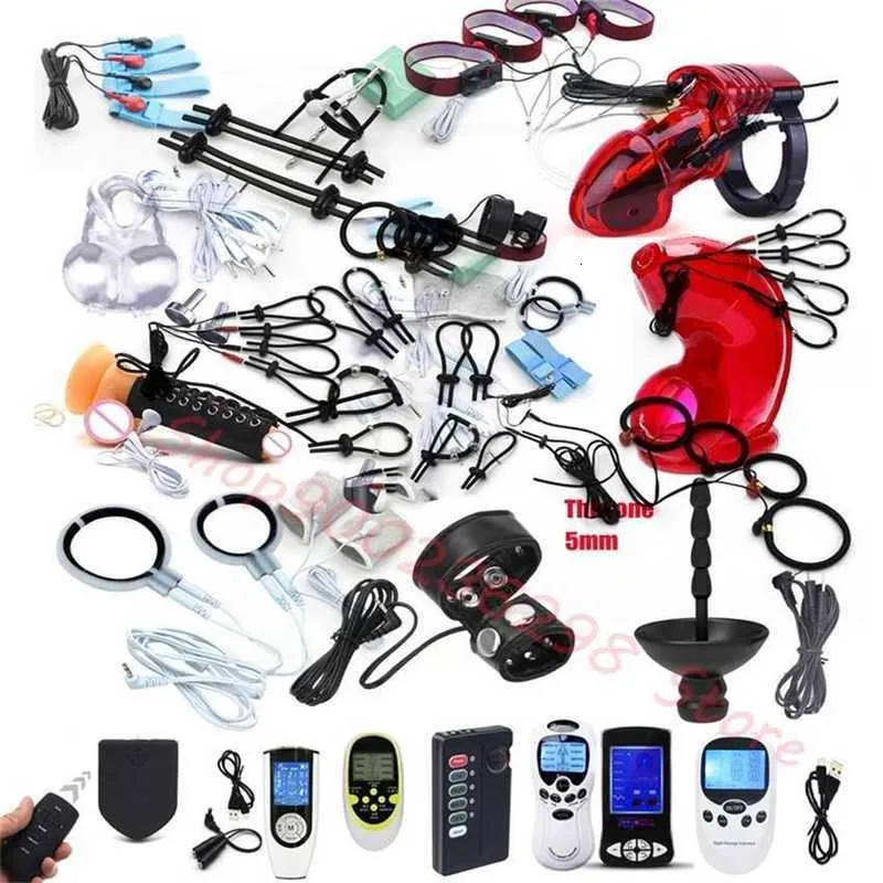 Sex Toy Massager E-stim Penis Ring Glans Testicle Loops Massage Electric Shock Bdsm Cock Sheath Ball Stretcher Electro for Men Host Cable
