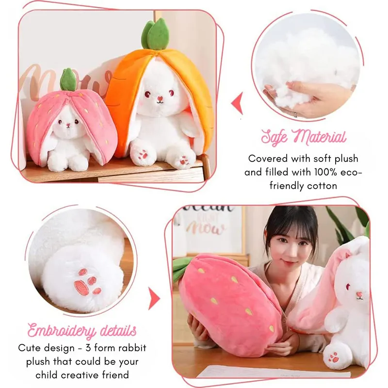 Jouet en peluche lapin fraise, carotte, poupée en peluche créative