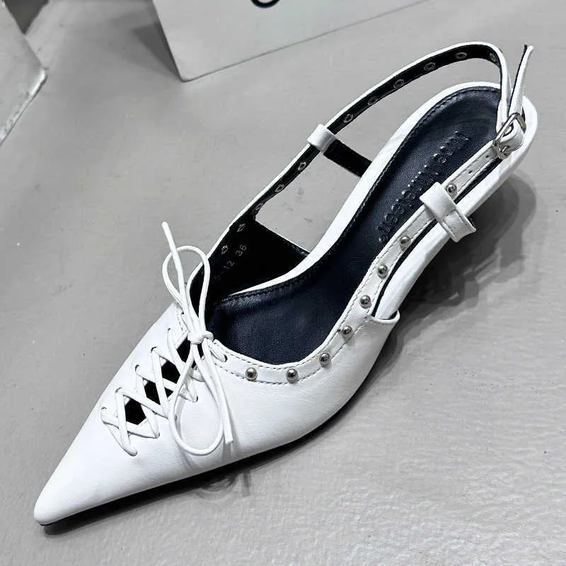 NXY sandales chaussures à talons pour dames diapositives femmes Slingbacks 2023 mode bout pointu Rivet femme pompes talons moyens 230511