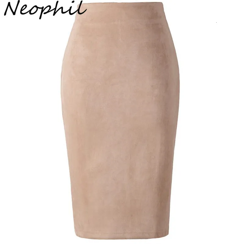 Gonne Neophil Winter Women Suede Midi Gonna a tubino Vita alta Grigio Rosa XXL Stile sexy Stretch Wrap Ladies Office Work Saia S1009 230516