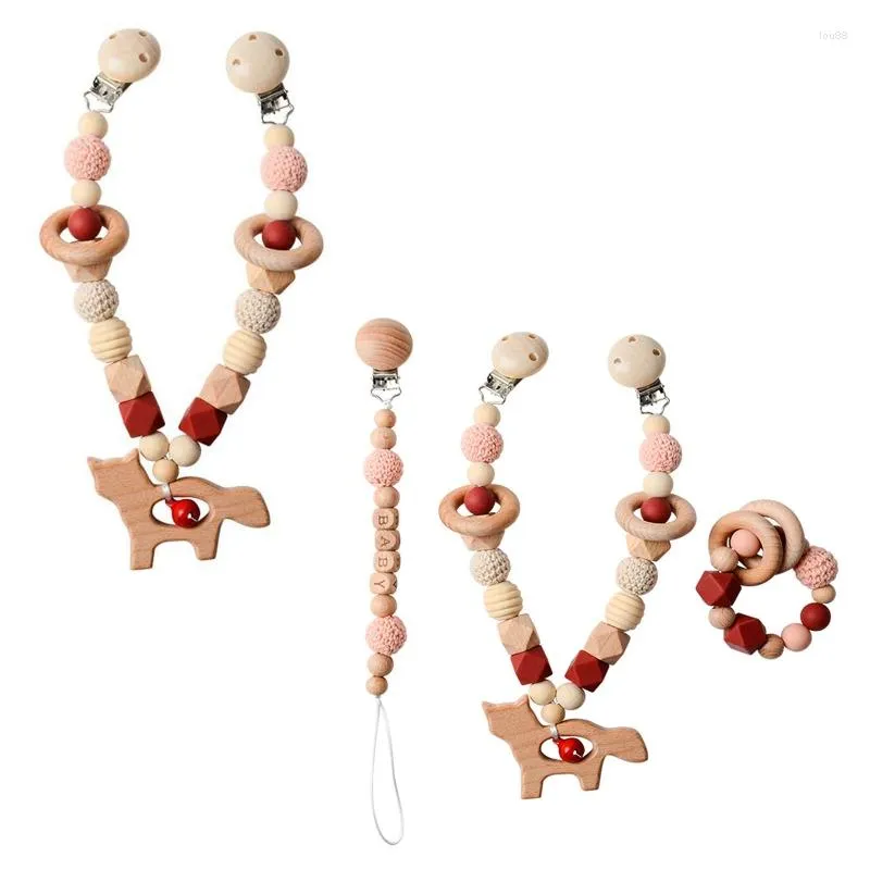 Stroller Parts Baby Pram Pendant Rattle Pacifier Chain Clip Wooden Beads Bracelet Infants Teether Nursing Chewing Teething Toys