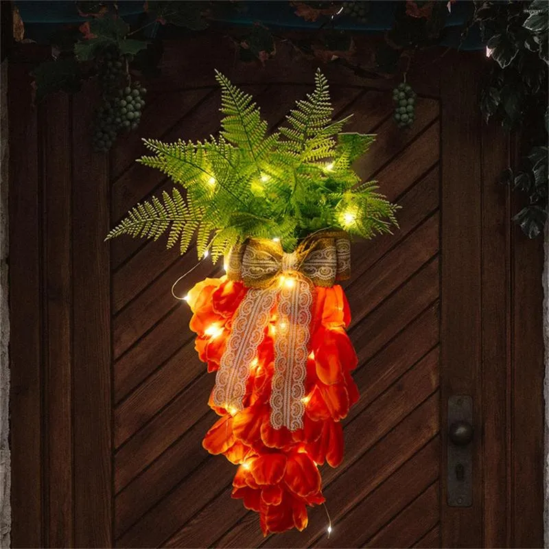 Decorative Flowers Easter Decoration 2023 Artificial Wreath With Light Carrot Garland For Indoor And Outdoor Door Wall Tulip Fake Flower