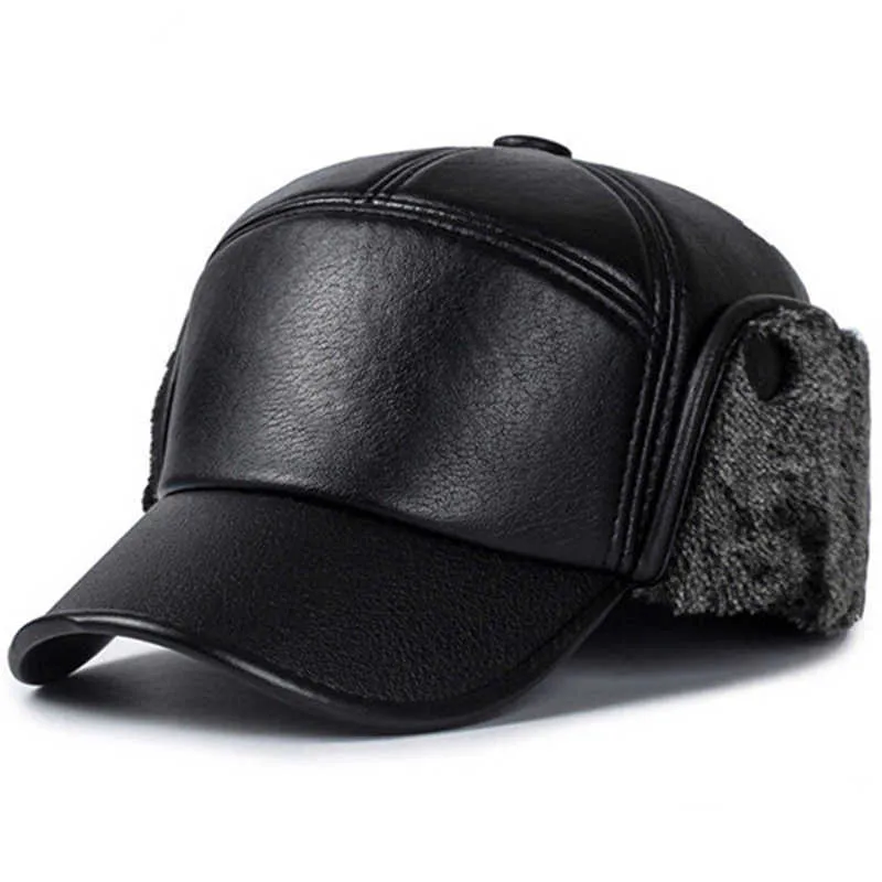 Boule nouvelle mode cuir trappeur chapeau casquette extérieur chasse oreille rabat hiver hommes femmes casquettes décontracté visière réglable AA220517