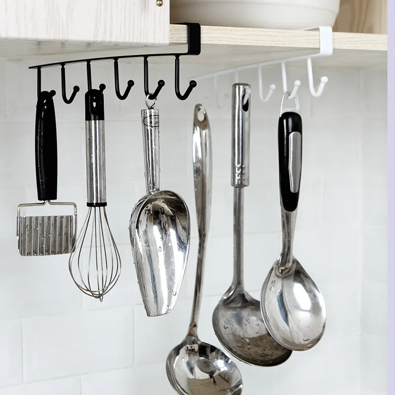 Bathroom Shelves Iron 6 Hooks Storage Shelf Wardrobe Cabinet Metal Under Shelves Mug Cup Hanger Bathroom Kitchen Organizer Hanging Rack Holder 230516