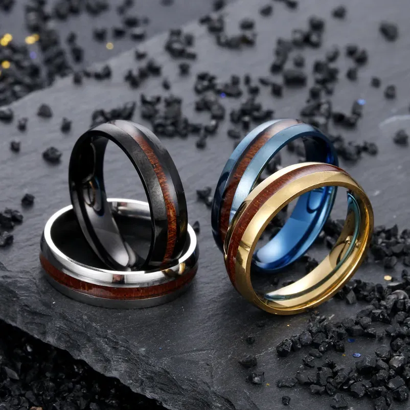Stainless Steel Wood ring blue gold band rings for Men Women fashion jewelry will