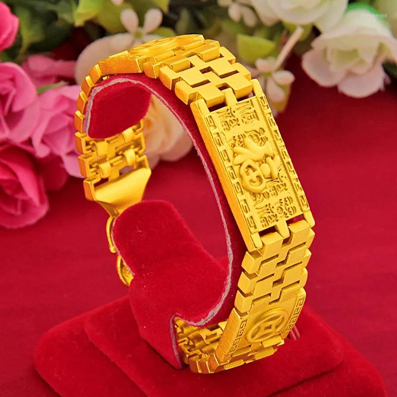 Link Bracciali 5D Ore Gold Vietnam Alluvionale Sabbia Leggera Rame Moneta Baifu Bracciale Placcato Personaggio Fu Modello Per Uomo B