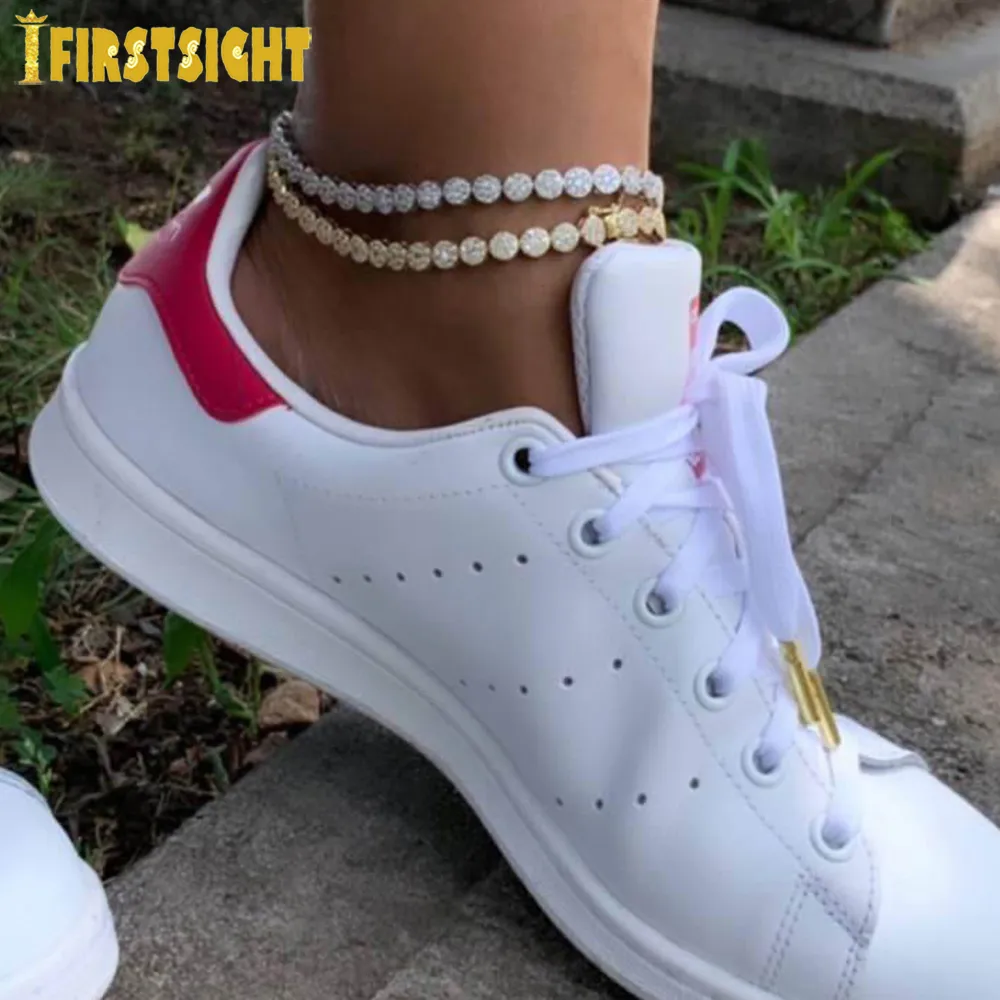 Anklets Warna Perak Memicu 5a CZ Jimat Pergelangan Kaki Bulat Zirkon 5mm Rantai Tenis Gelang Es Keluar Bling Hip Hop Modo Perhiasan Wanita 230517