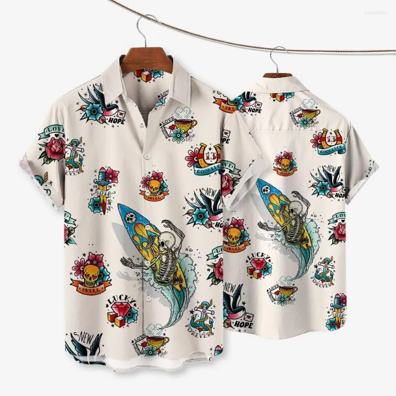 Mäns avslappnade skjortor Vintage Men Summer Short Sleeve Tops Cajun Graphic Ethnic Clothing Buttons Overdimensionerade Apparel 5xl Hawaiian