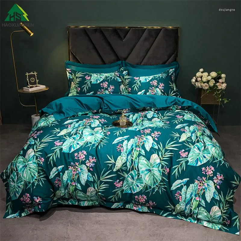 Sängkläder sätter regny säsong 3d blommor sängplåt kudde täcke täcker täcke 1000tc högdensitet bomullstyg mycket mjukt