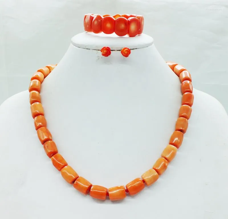 Halskette-Ohrringe-Set, kostenlose Lieferung, Mode, Vereinigtes Königreich, handgefertigt, rosa Korallenperlen, Schmuck für Hochzeit, 50,8 cm