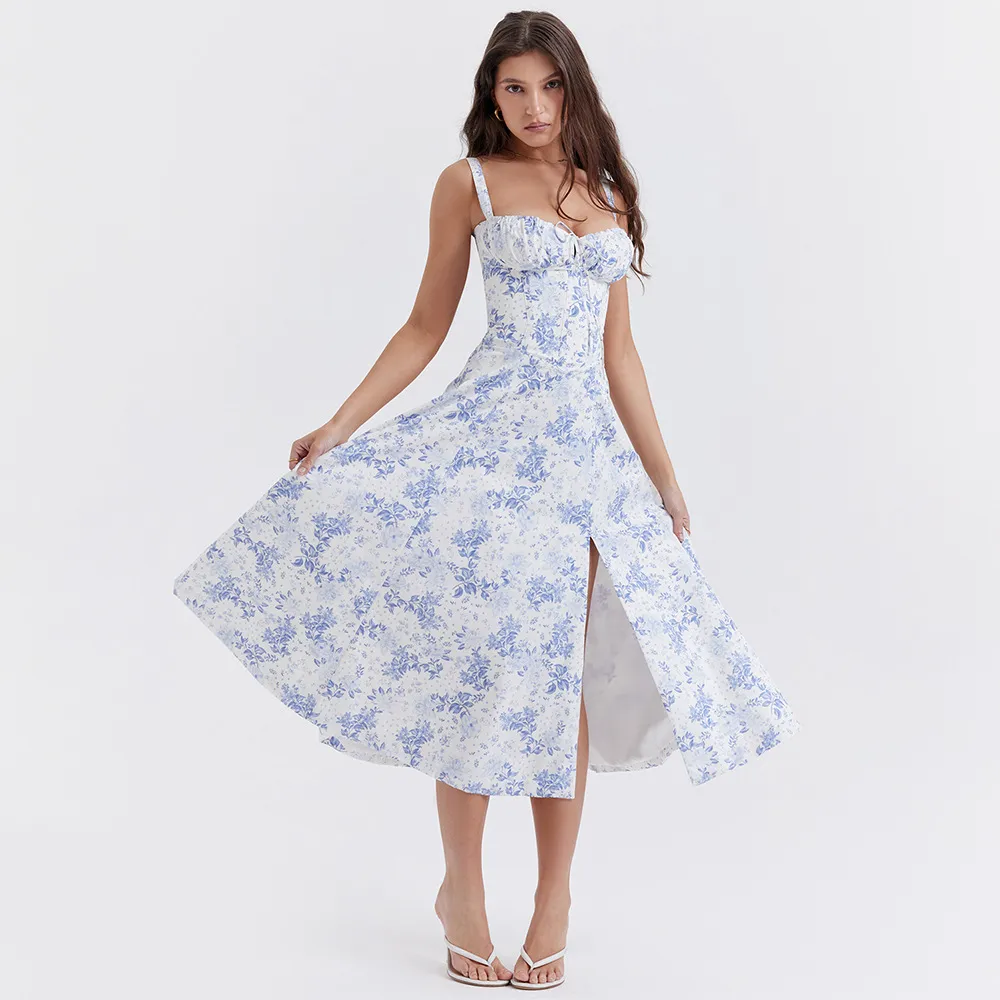 Floral Print Reformation Corset Top Midi Dress With Bow Tie And Frill Details Perfect For Casual Summer Wear From Datang17 25.89 In Bulk DHgate.Com