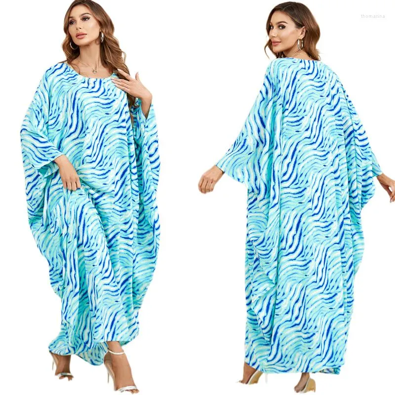 Etniska kläder afrikansk tryck mantel Ramadan Eid muslimska kvinnor bat ärm lång klänning abaya dubai kalkon maxi islamiska arabien femme musulman