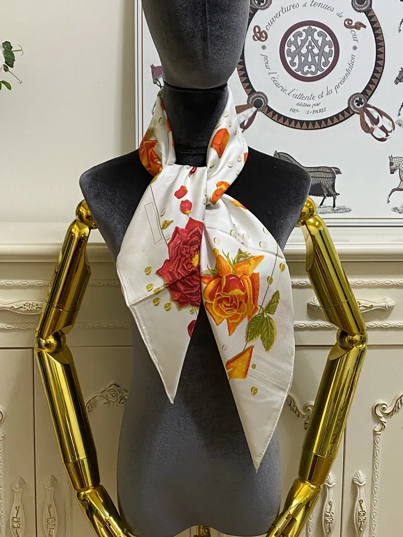 écharpe carrée femme écharpes châle 100% soie matériel pinte blanche motif fleurs taille 90cm - 90cm