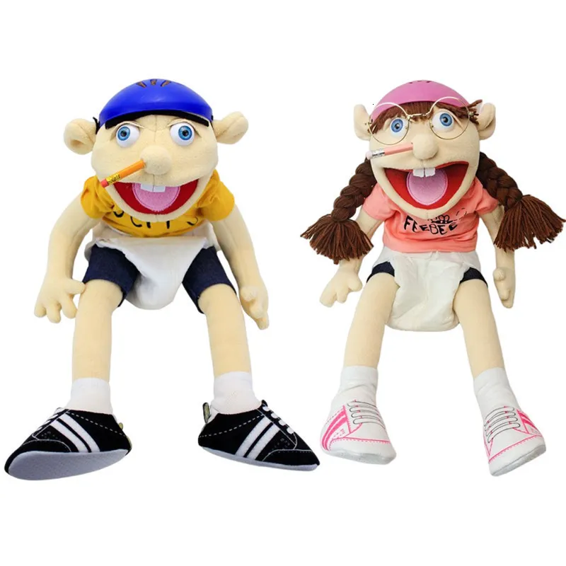 XIAOYIYI Marionnette Jeffy Peluche - Jouet Ventriloque Feebee 60 Cm Avec Bouche Mobile Et Vêtements Amovibles