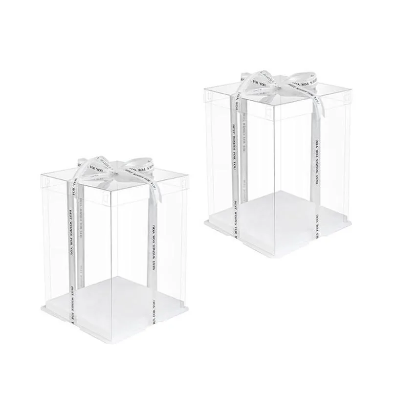 Present Wrap 2pc Clear Cake Box Carrier Födelsedagsfest Packing Boxes H5 Drop Delivery Home Garden Festive Supplies Event DH3R9