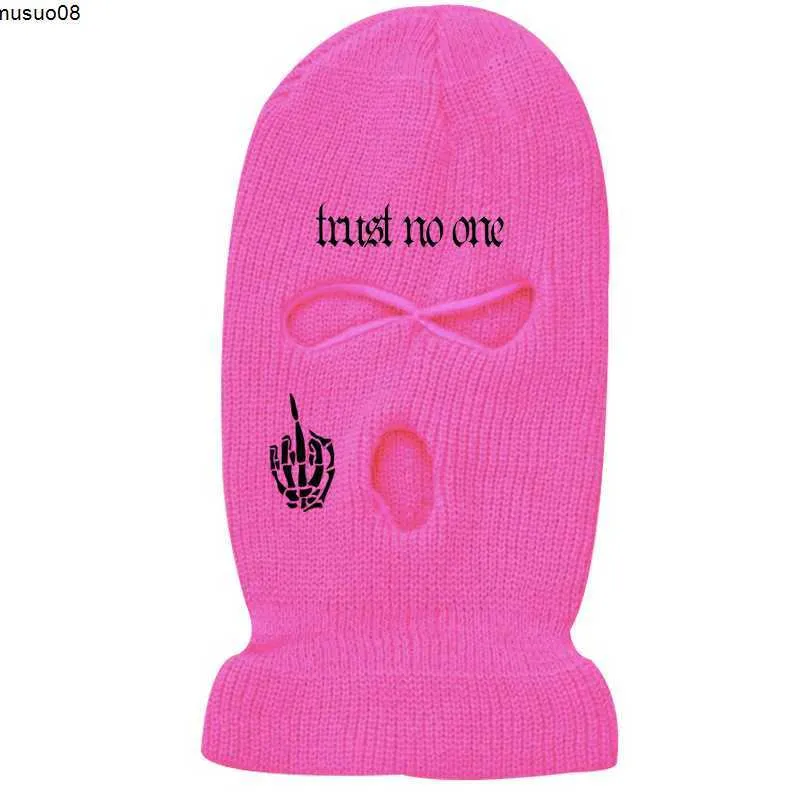 Bonnet / Crâne Casquettes Automne Hiver Chaud Ski Masque Chapeaux 3 Trous Tricot Couverture Intégrale Balaclava Bonnet Unisexe Drôle Fête Broderie Bonnets Équitation Caps J230518