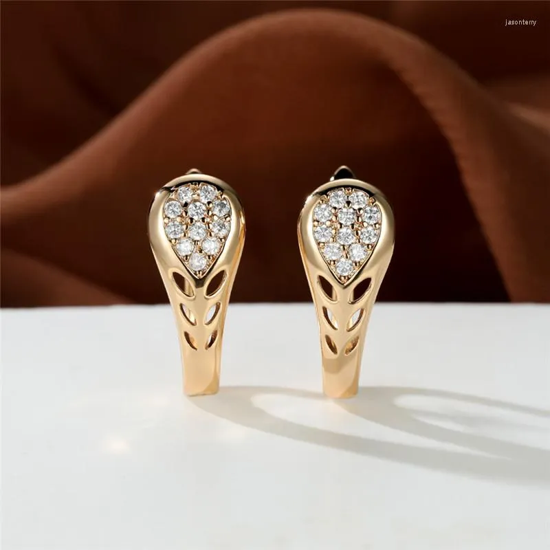 Hoop Earrings Cute Female Hollow Water Drop White Zircon Small Stone Champagne Gold Color Bridal For Women