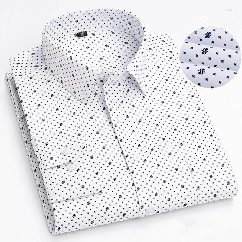 Men's Dress Shirts Fashion Men's Print Striped Shirt Long Sleeve 65% Cotton Solid Business Standard-fit Office Daily Button Down Clothe