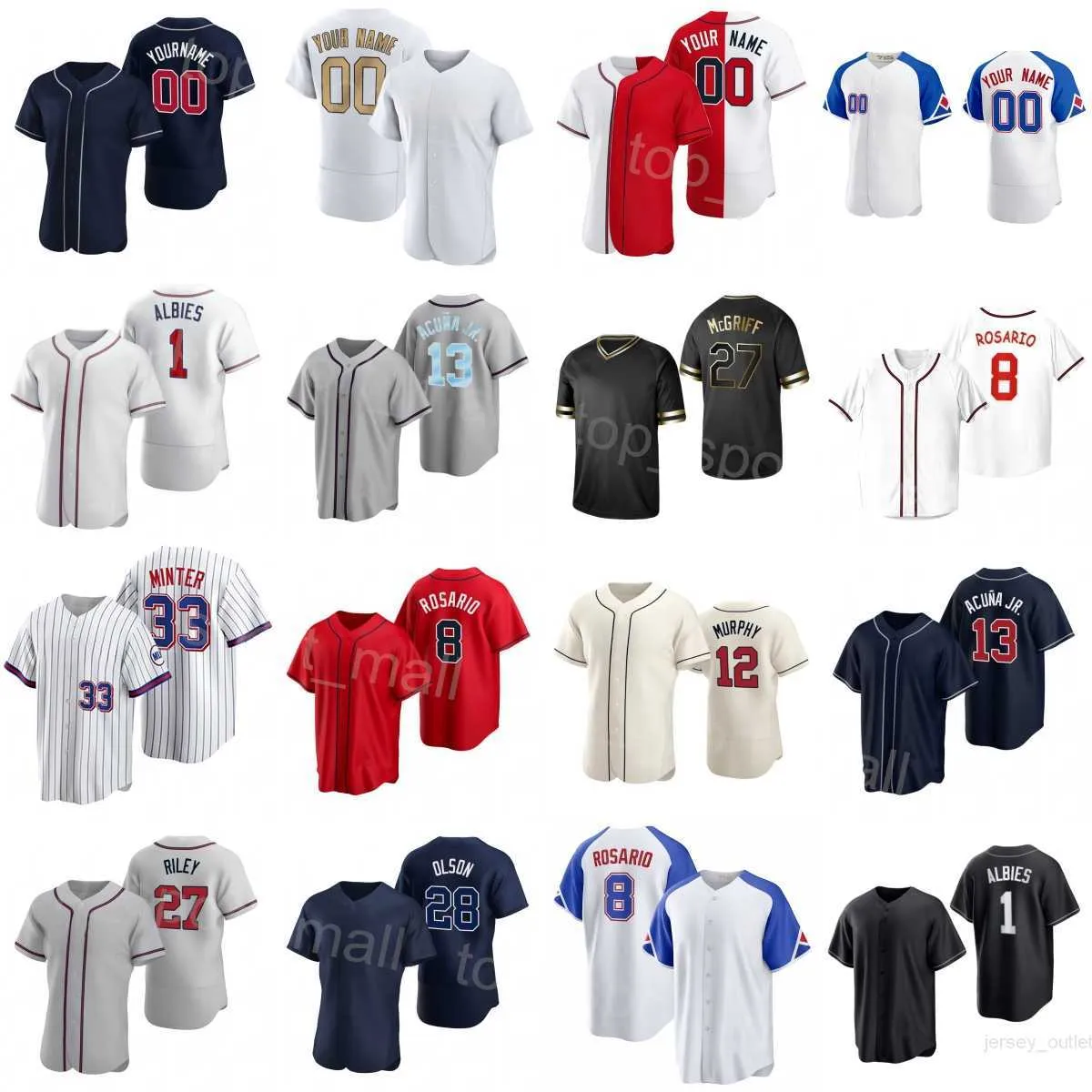 Takım Beyzbol 13 Ronald Acuna Jr Jerseys 1 Ozzie Albies 28 Matt Olson 27 Austin Riley 12 Sean Murphy 8 Eddie Rosario 33 AJ Minter 32 Collin McHugh 54 Max Fried Man Kadın Y-S