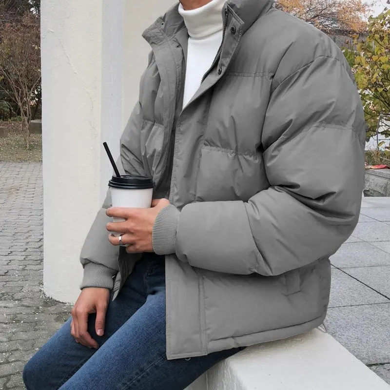 Masculino de parkas casaco curto de inverno quente parka parka masculina colar de cor sólida colar