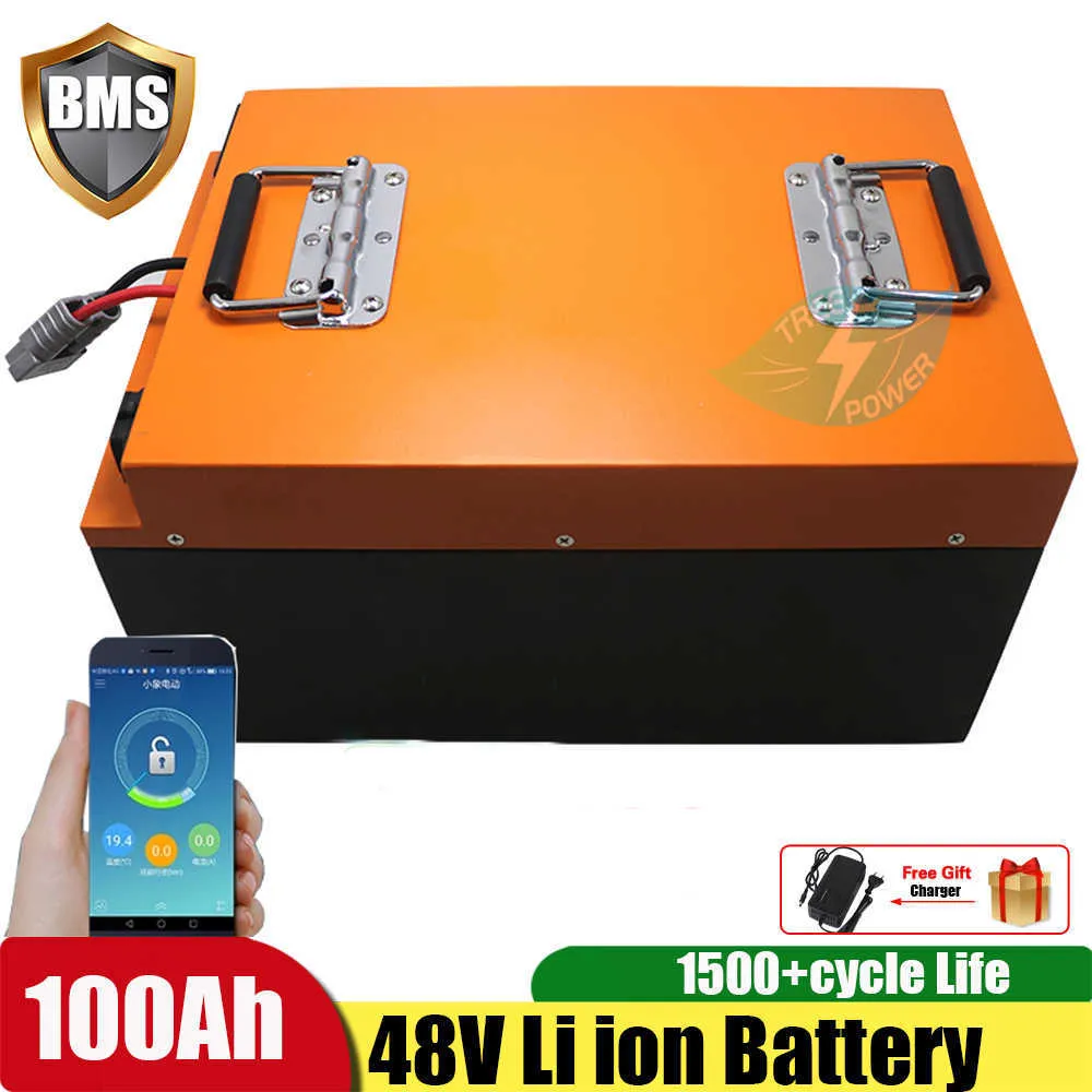 Batterie au Lithium Ion 48V 100AH Li ion BMS pour 5000w UPS Scooter vélo transport Club système solaire + chargeur 10A