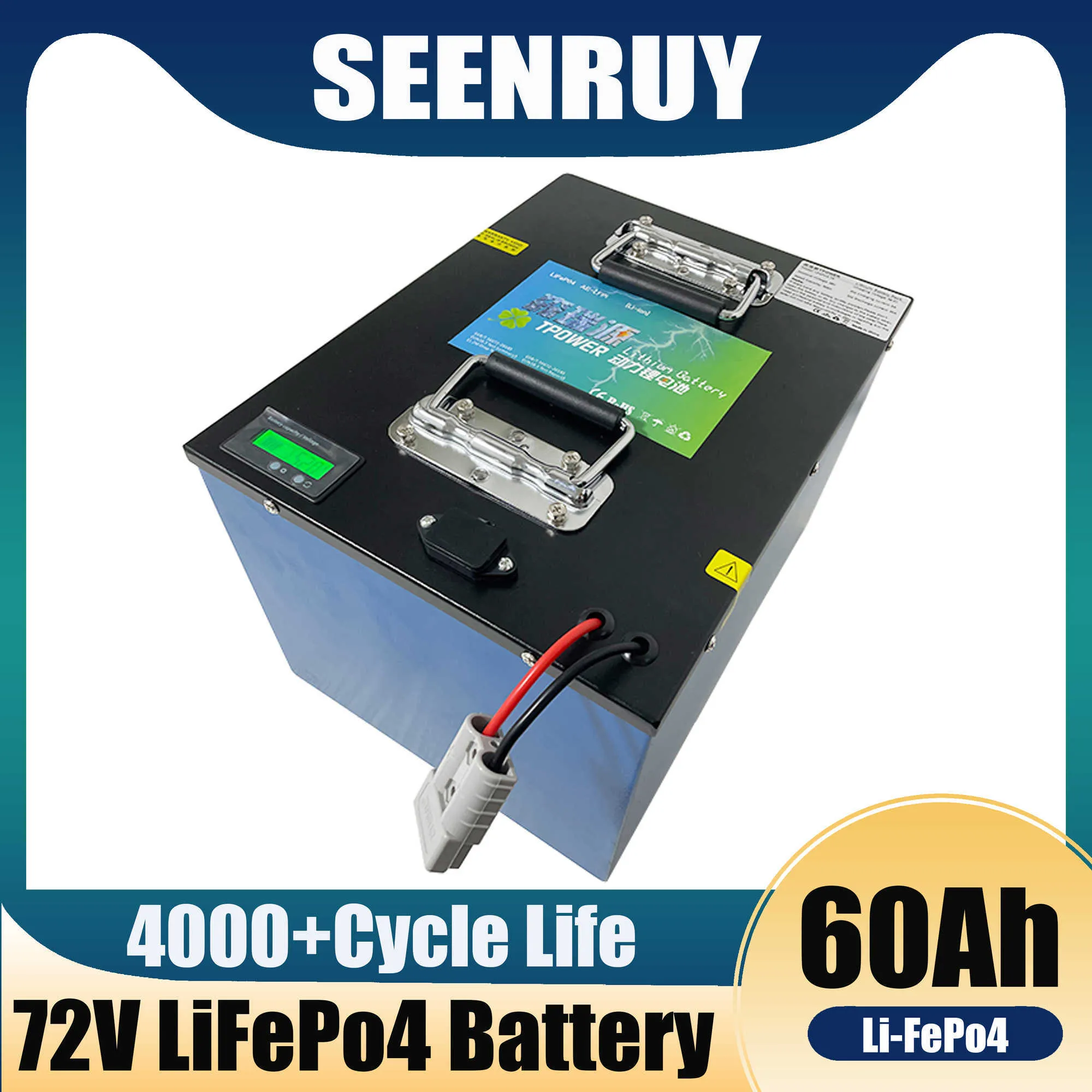 Geziene 72V 50AH 60AH LIFEPO4 Batterij diepe cyclus voor 72V elektrische fiets e scooter fietsomvormer zonne -energie bieden oplader