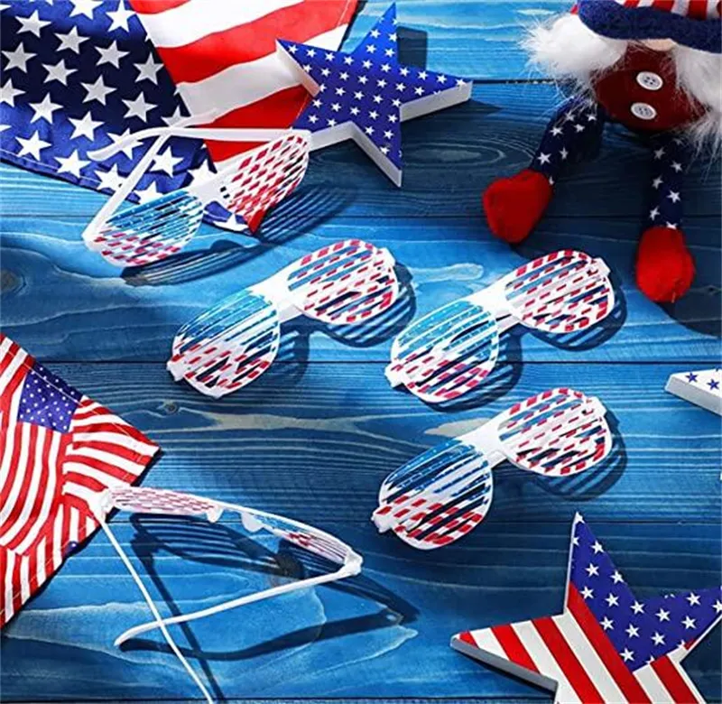 American Flag Shutter Shades okulary USA patriotyczne plastikowe migawki przeciwsłoneczne okulary przeciwsłoneczne USA na Dzień Pamięci Niepodległość czerwona niebieska i biała