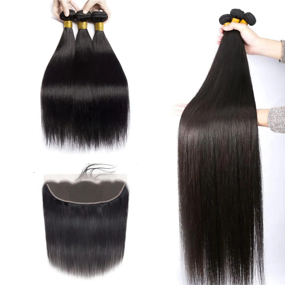 13X4 Lace Frontal With Hair Bundles Body Wave Brazilian Peruvian Indian Malaysian Virgin Human Hair Weaves Closure Natural Black Color 4pcs