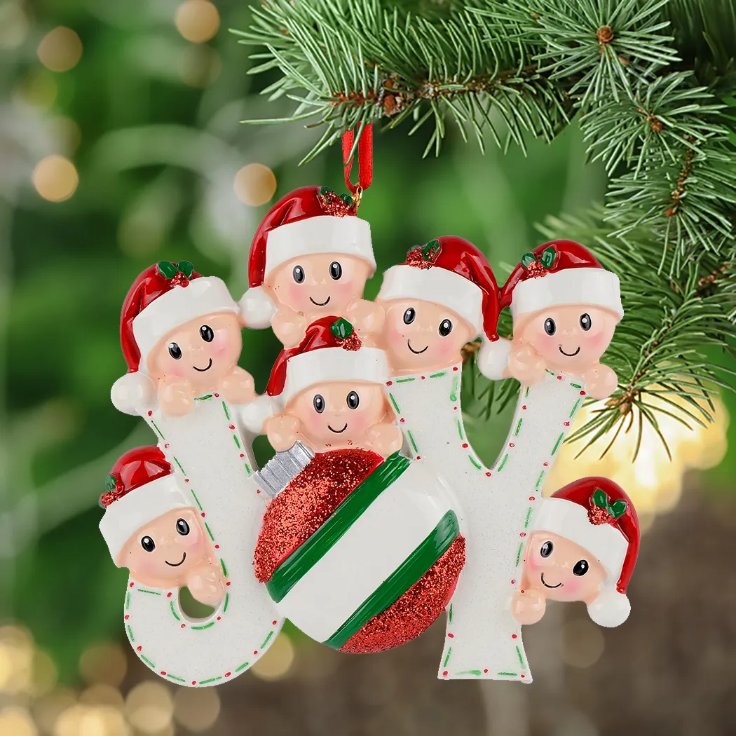 VTOP樹脂のベビーフェイス光沢の喜び家族のメンバークリスマス装飾品のパーソナライズされた自分の名前は、ホリデーホームの木の装飾のためのパーソナライズされたギフトとして卸売り