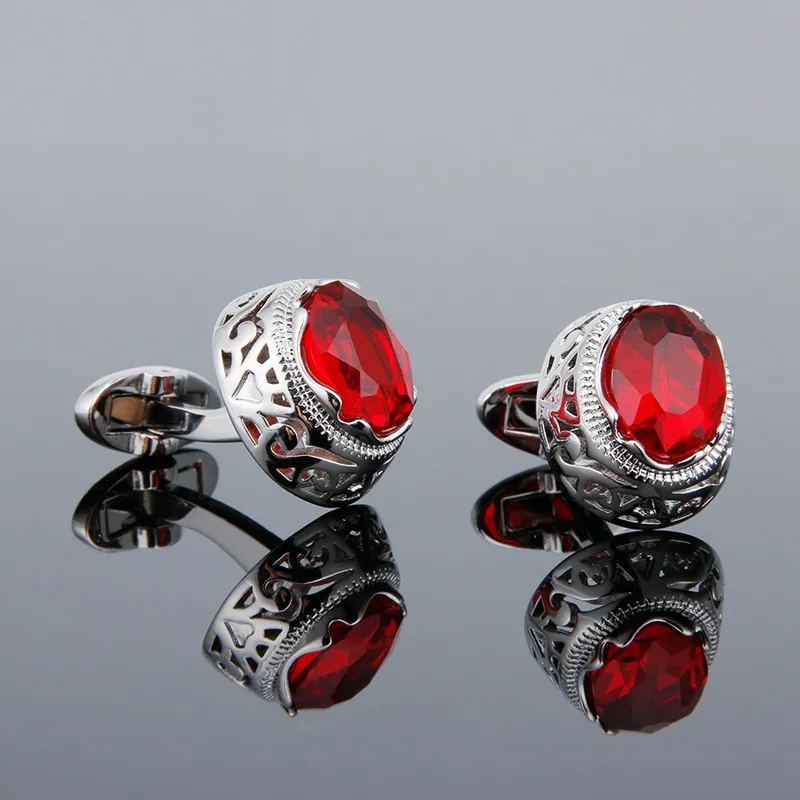 Red Semi-precious Stone Cufflinks Men's French Shirt Accessories Wedding Business Banquet Jewelry Gifts High-end Male Cuff Links