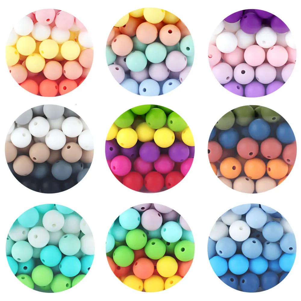 Baby Teethers Toys 20pcs Silicone Round Bead 9mm 12mm 15mm Food Grade Infant Teether DIY Ciuccio Clip Catena Accessori per gioielli Dentizione 230518