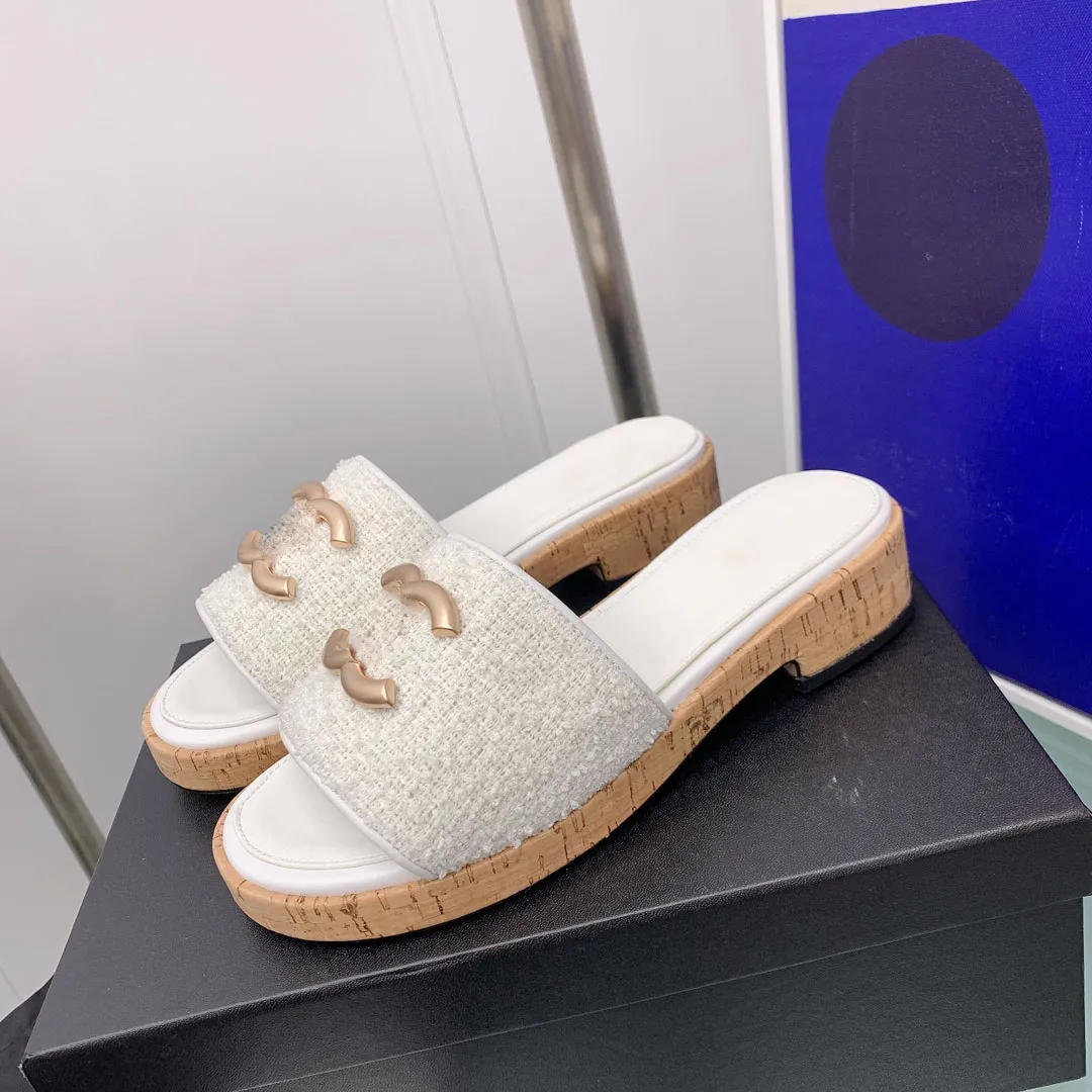 Sandalias de papá mulas de tela Sandalias de papá mulas de tweed chanclas punta abierta para mujeres Diseñadores de lujo zapatos calzado de fábrica con caja