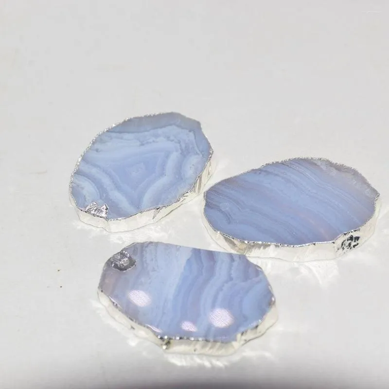 Colares pendentes fatia natural calcedônia azul jóias femininas fabricando 2023 Charms grandes faixas de Onyx AGATS SLAB GEM Stones Bohemian