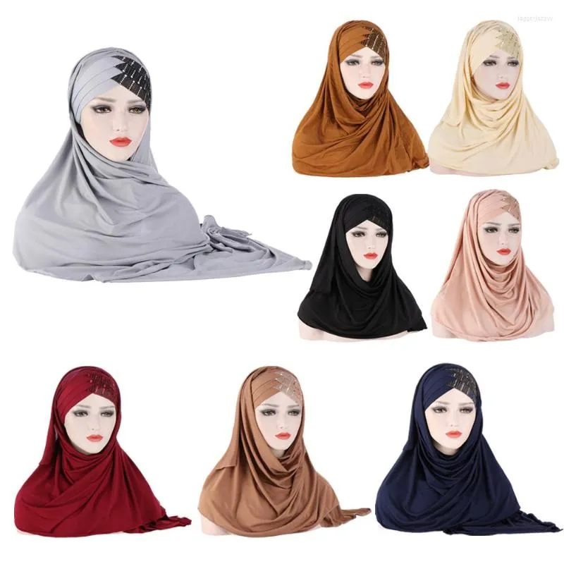 Vêtements ethniques 2023 foulard musulman plaine Hijabs paillettes châles et enveloppes front croix Femme Musulman Hijab prêt à porter Turban femmes