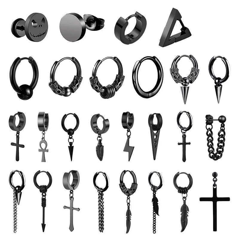 Stud 1 paren punk roestvrijstalen steden oorbellen zwarte oorbellen ingesteld voor mannen dames vintage hiphop piercing oor sieraden accessoires z0517