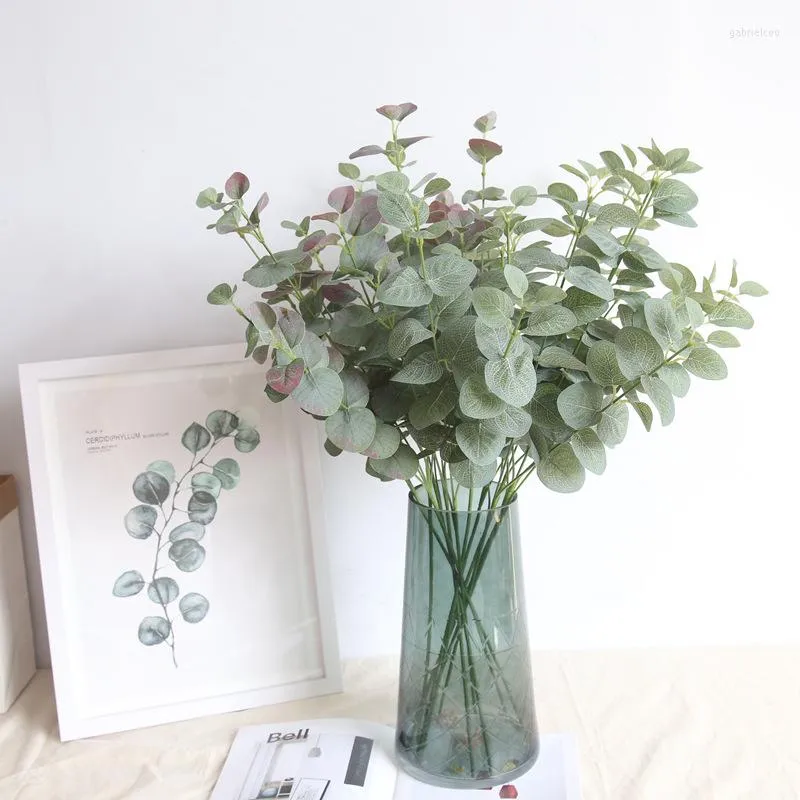 Flores decorativas de 68 cm de eucalipto artificial folhas de ramo retro verde folha de seda para plantas de casamento de decoração de casa