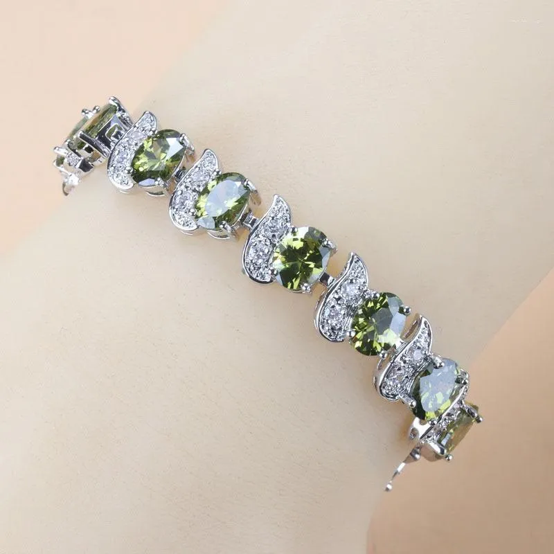 Link Bracelets 13-Colors Wedding Accessories Jewelry For Women Green Cubic Zirconia 925 Mark Female Bracelet Bangle Adjustable Length 18 3CM