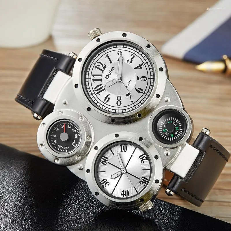 Avanadores de pulso Oulm Male assista homens Men decorados Termômetro Compass exclusivo Designer Sport Watches Mens Dois Punto do Filho do Tempo 2023WristWatchesw