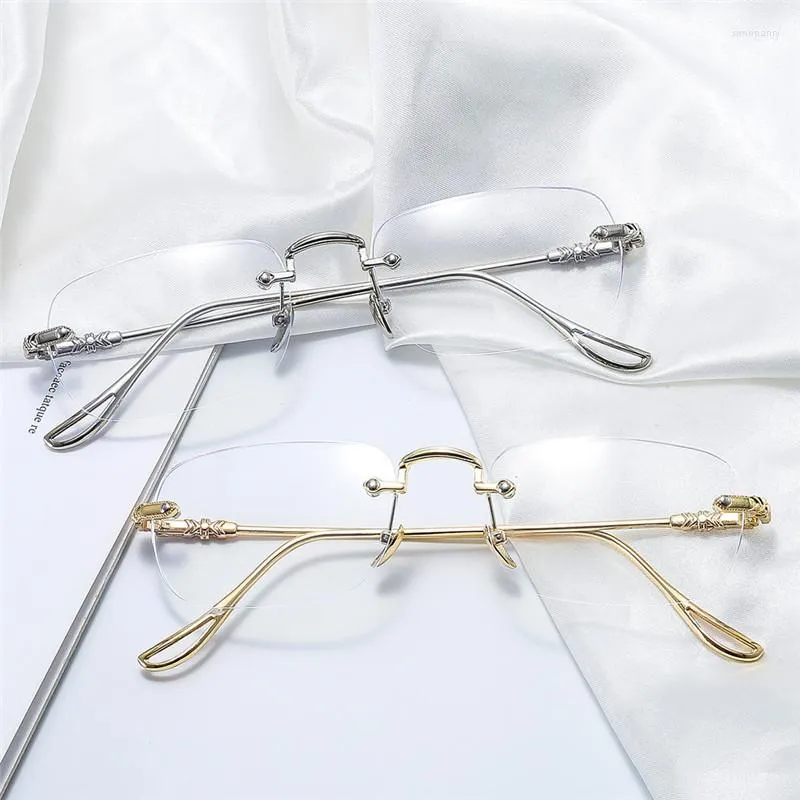 Güneş gözlüğü çerçeveleri moda rimless okuma gözlükleri erkekler lüks lüks presbyopic anti anti mavi ışık engelleme gözlük esnek esnek çerçevesiz gözlük 4.0