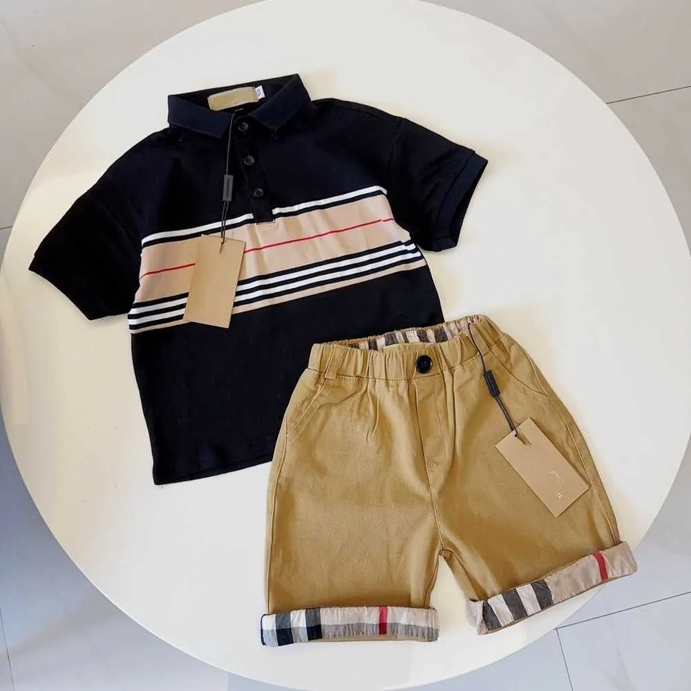 Baby Designer t Shirt Kids Clothes Kid Polo Clothe Lapel Classic Plaid Design Luxury Brand Summer Short Set Boys Sets