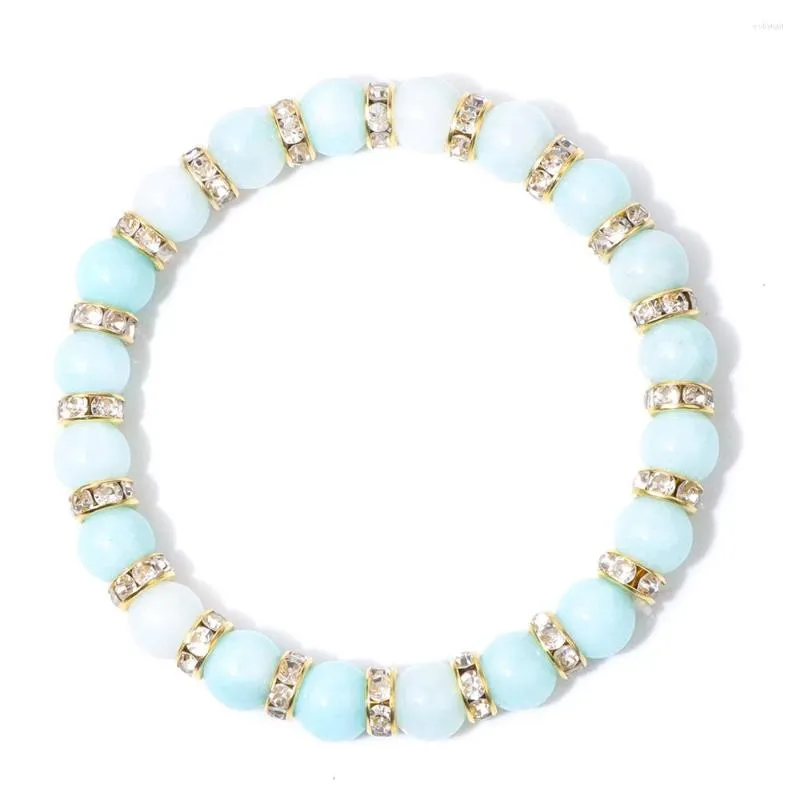 Strand aquamarines chalcedonony 8 мм для женщин мужчина Cz Charm Spacer Beads Agates красочные стеклянные хрустальные браслеты украшения