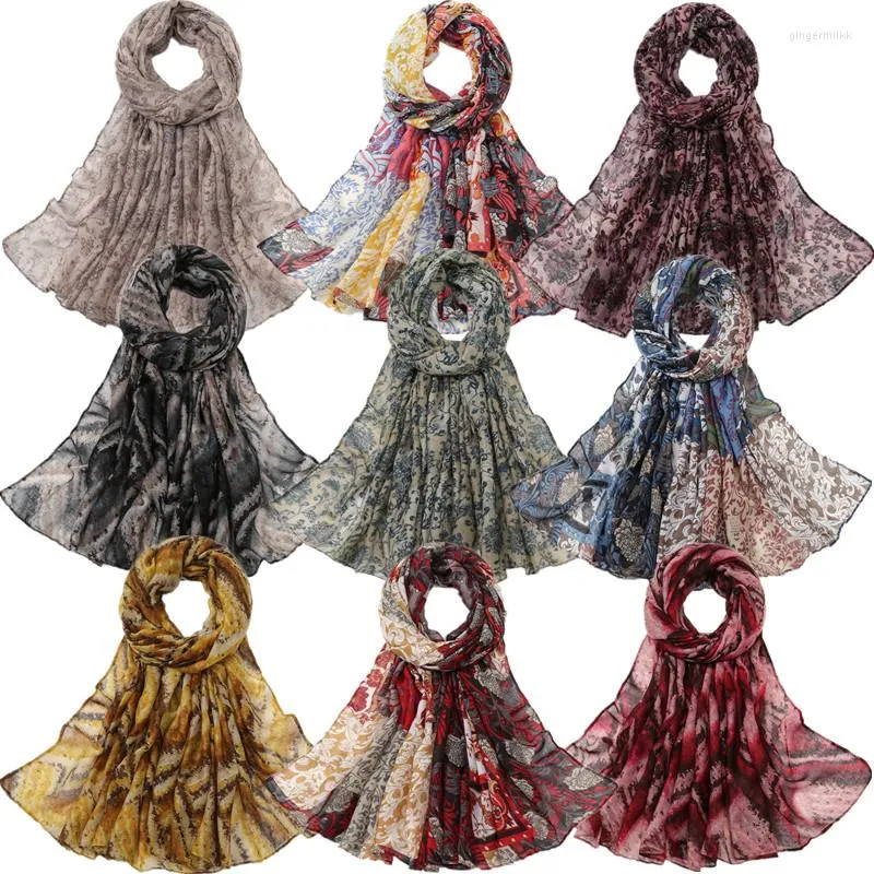 Eşarplar Vintage Floral Baskılı Bohemia Plajı Şallar Müslüman Kadınlar Eşarp Hicam Yaz bayan başörtüsü bandana kafa bandı baş sargılar