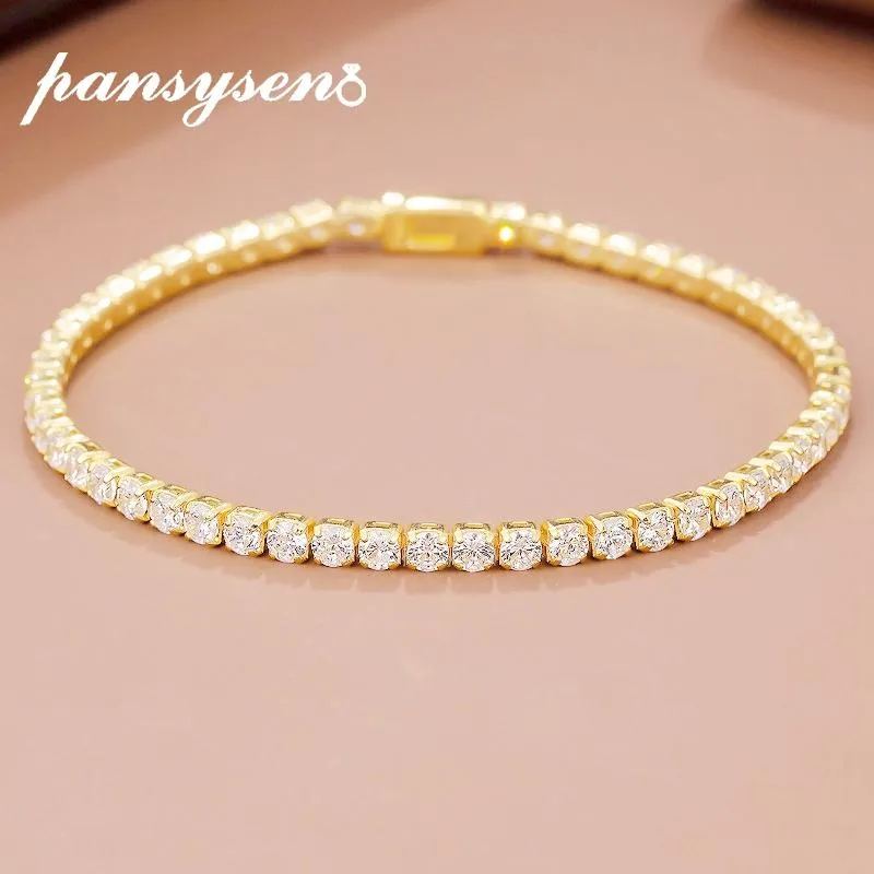 Bracelet PANSYSEN 100% 925 Sterling Argent Simulé Moissanite Diamant Bracelets Pour Femme Jaune Blanc Or Couleur Anniversaire Bijoux Cadeau