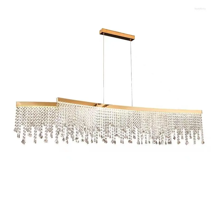 Candeliers da sala de jantar moderna lustre suspensão luminária decoração de casa luxuria de cozinha de cozinha barra retângulo de cristal lustre lustre lâmpada